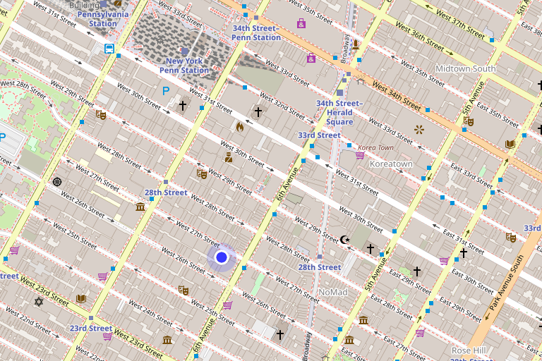 Map showing 104 West 27th Street in Chelsea