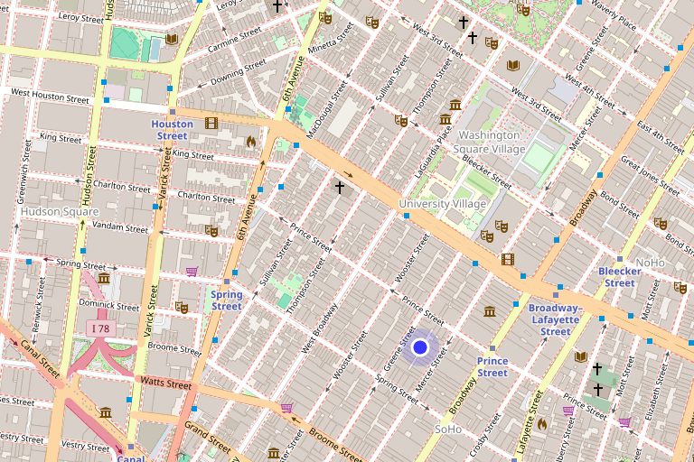 Map showing 110 Greene Street in SoHo