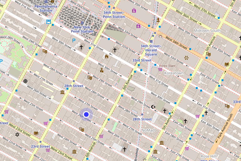 Map showing 127 West 26th Street in Chelsea