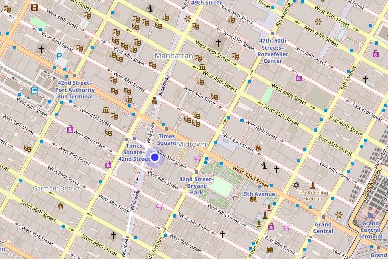 Map showing 1450 Broadway in Bryant Park