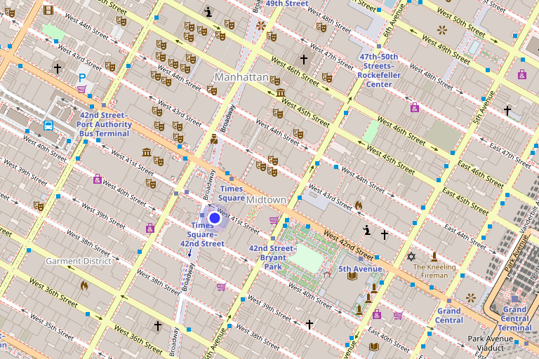 Map showing 1450 Broadway in Bryant Park