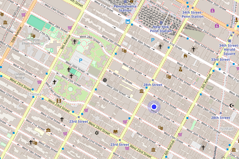 Map showing 151 West 26th Street in Chelsea