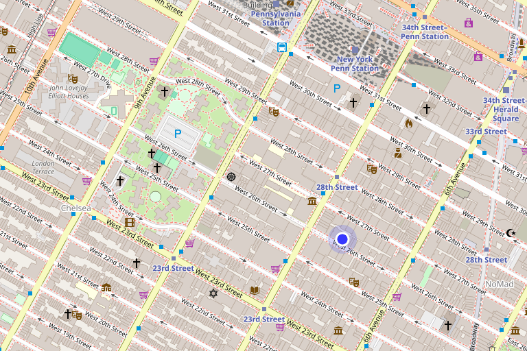 Map showing 151 West 26th Street in Chelsea