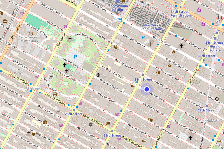 Map showing 153 West 27th Street in Chelsea