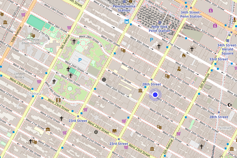Map showing 153 West 27th Street in Chelsea