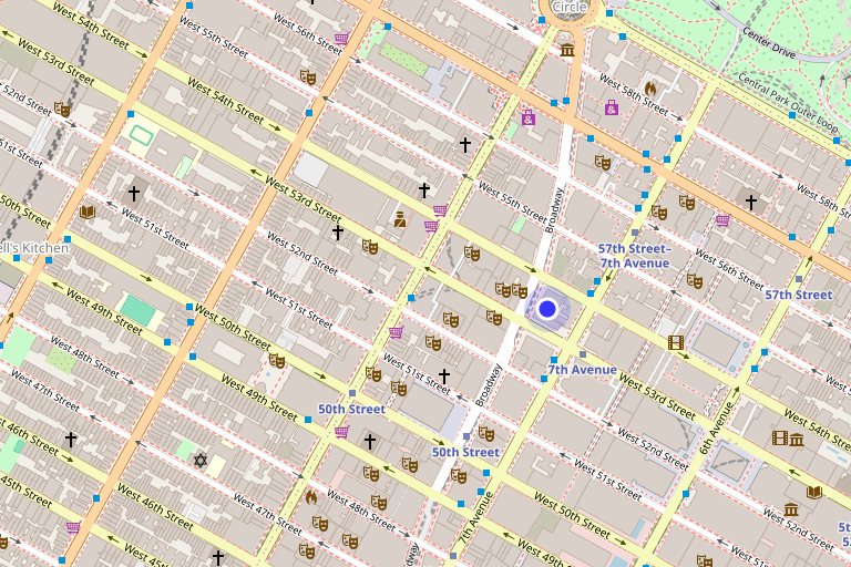 Map showing 1700 Broadway in Midtown