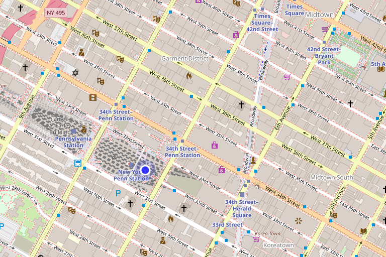Map showing 2 Penn Plaza in Penn Plaza