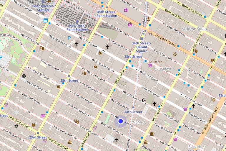 Map showing 22 West 27th Street in NoMad