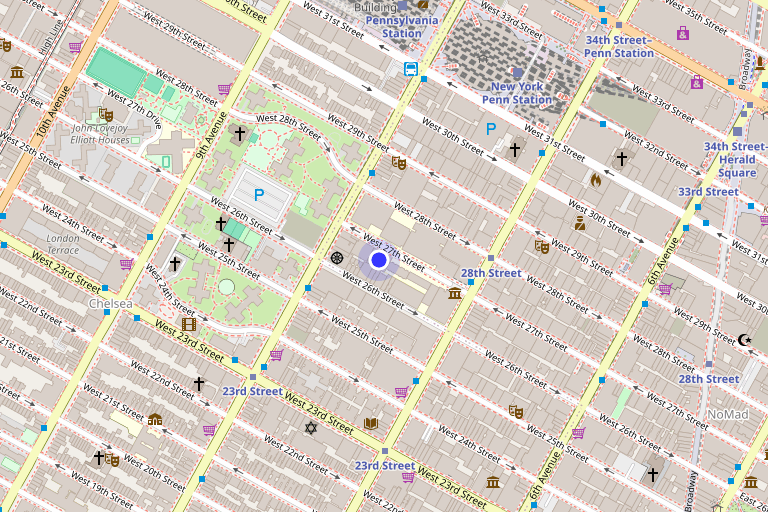 Map showing 237 West 27th Street in Chelsea