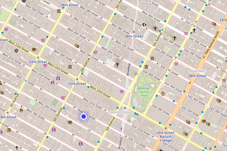 Map showing 30 West 21st Street in Flatiron