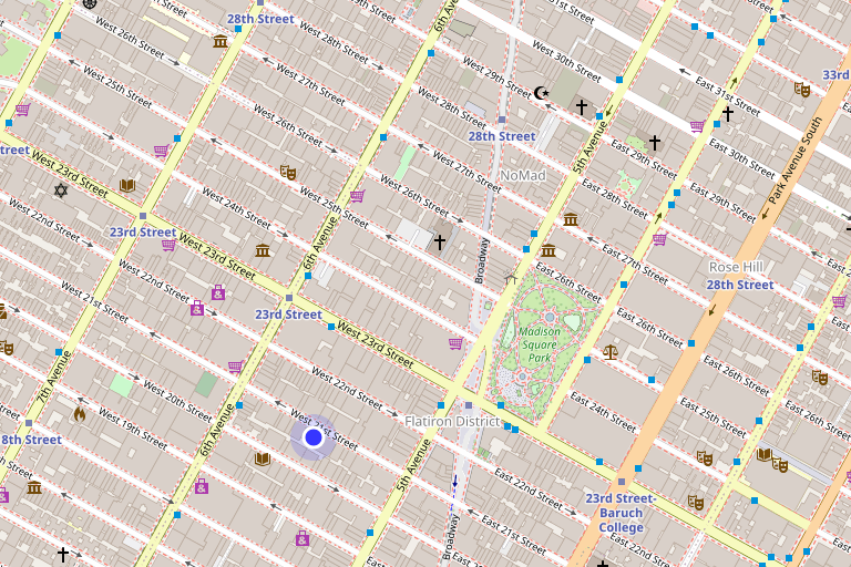 Map showing 30 West 21st Street in Flatiron