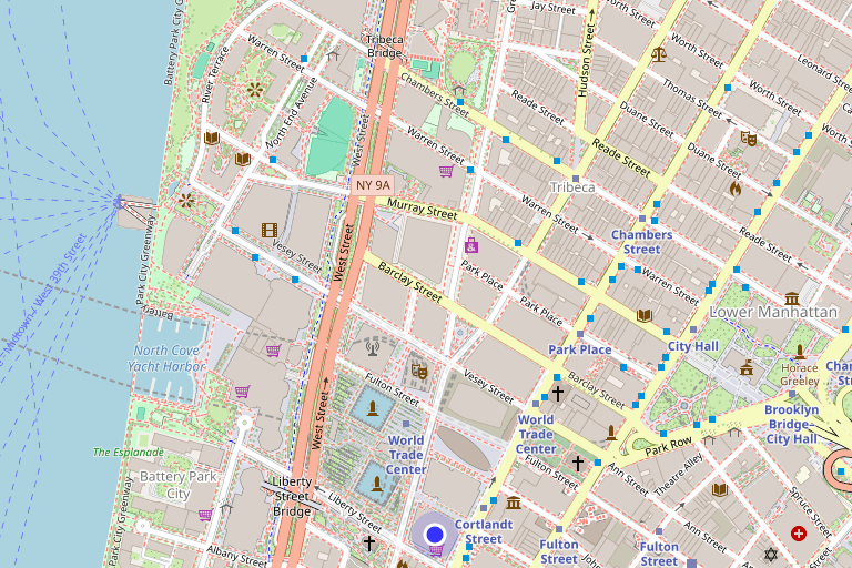 Map showing 4 World Trade Center in FiDi