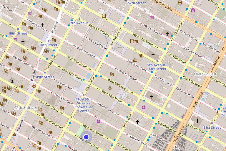 Map showing 45 West 45th Street in Midtown