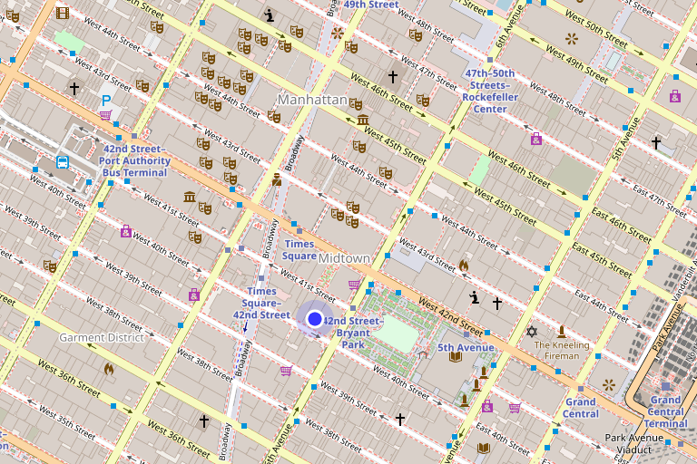 Map showing 5 Bryant Park in Bryant Park