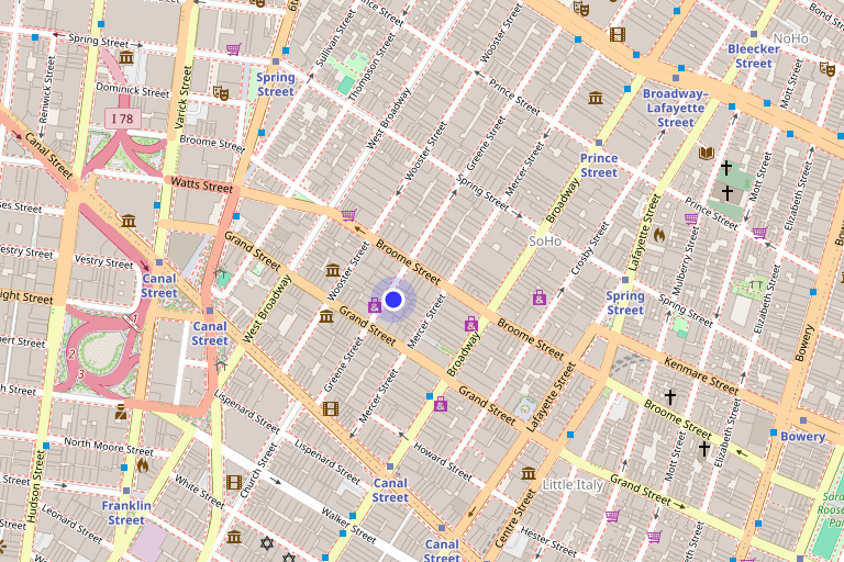 Map showing 50 Greene Street in SoHo