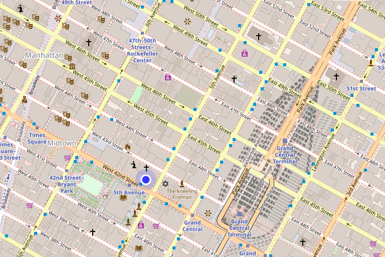 Map showing 500 Fifth Avenue in Bryant Park