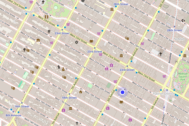 Map showing 54 West 21st Street in Flatiron