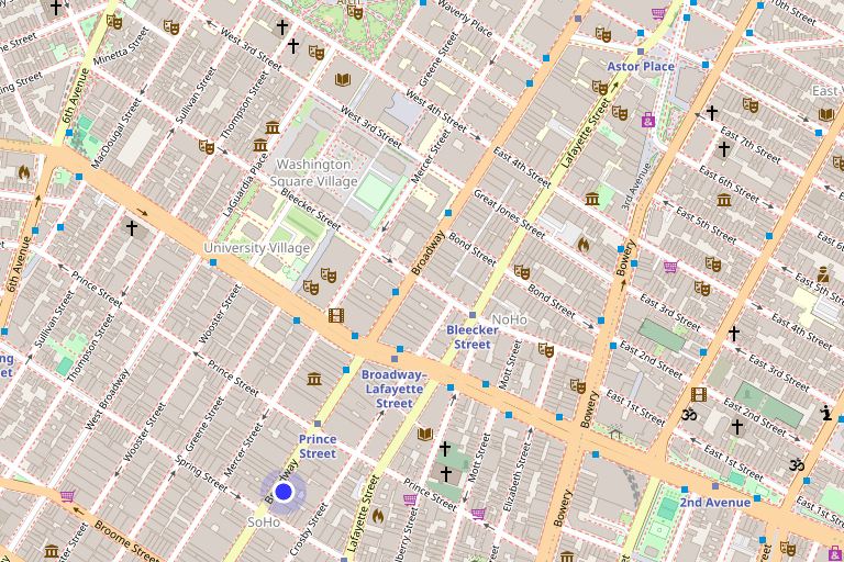 Map showing 540 Broadway in SoHo
