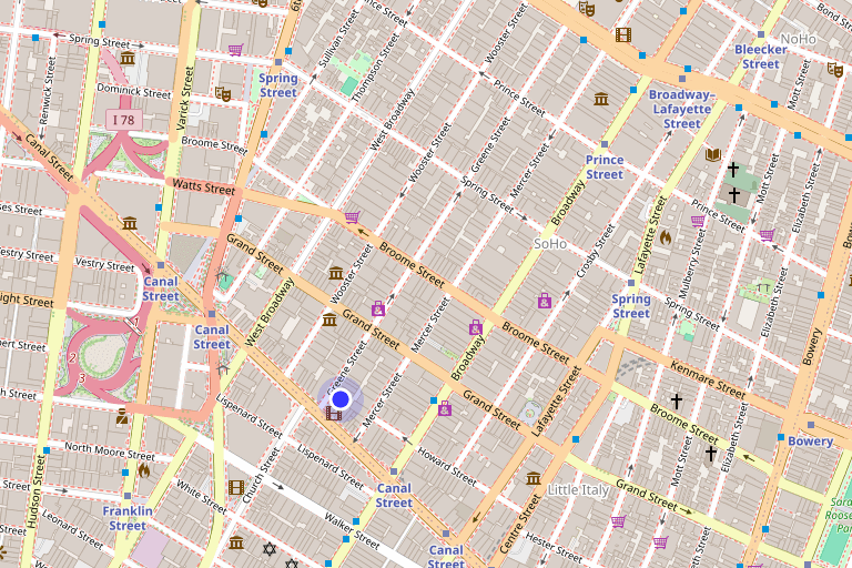 Map showing 6 Greene Street in SoHo