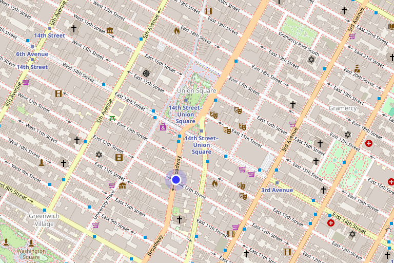 Map showing 836 Broadway in Union Square